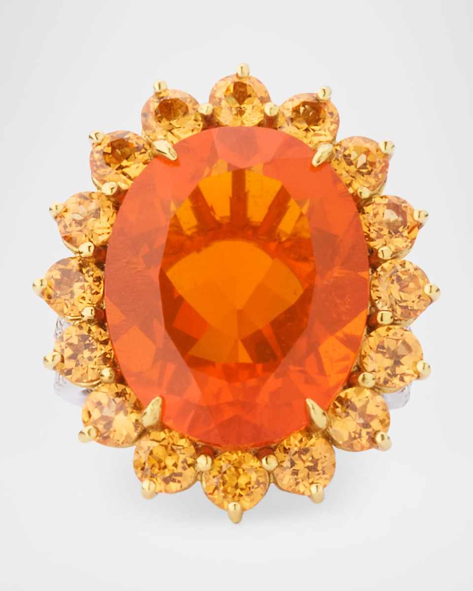 18K White Gold Fire Opal and Mandarin Garnet Ring, Size 6